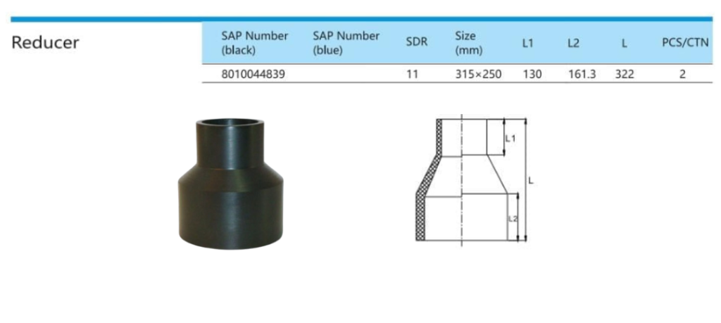 spesifikasi Reducer HDPE Diameter 315×250mm