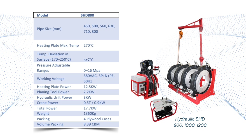 Spesifikasi mesin las pipa hdpe Hydraulic SHD 800