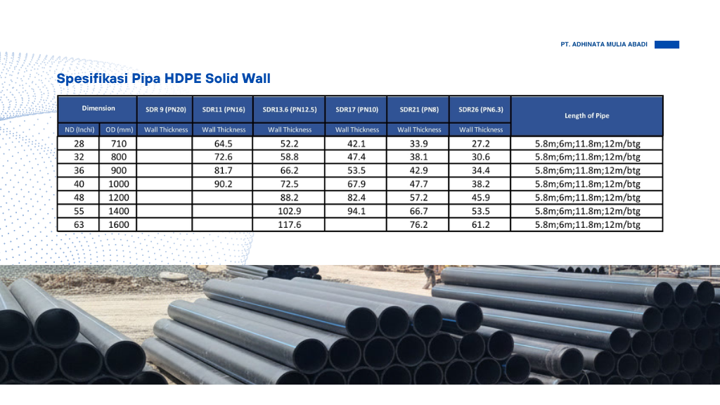 Spesifikasi Pipa HDPE Solid Wall
